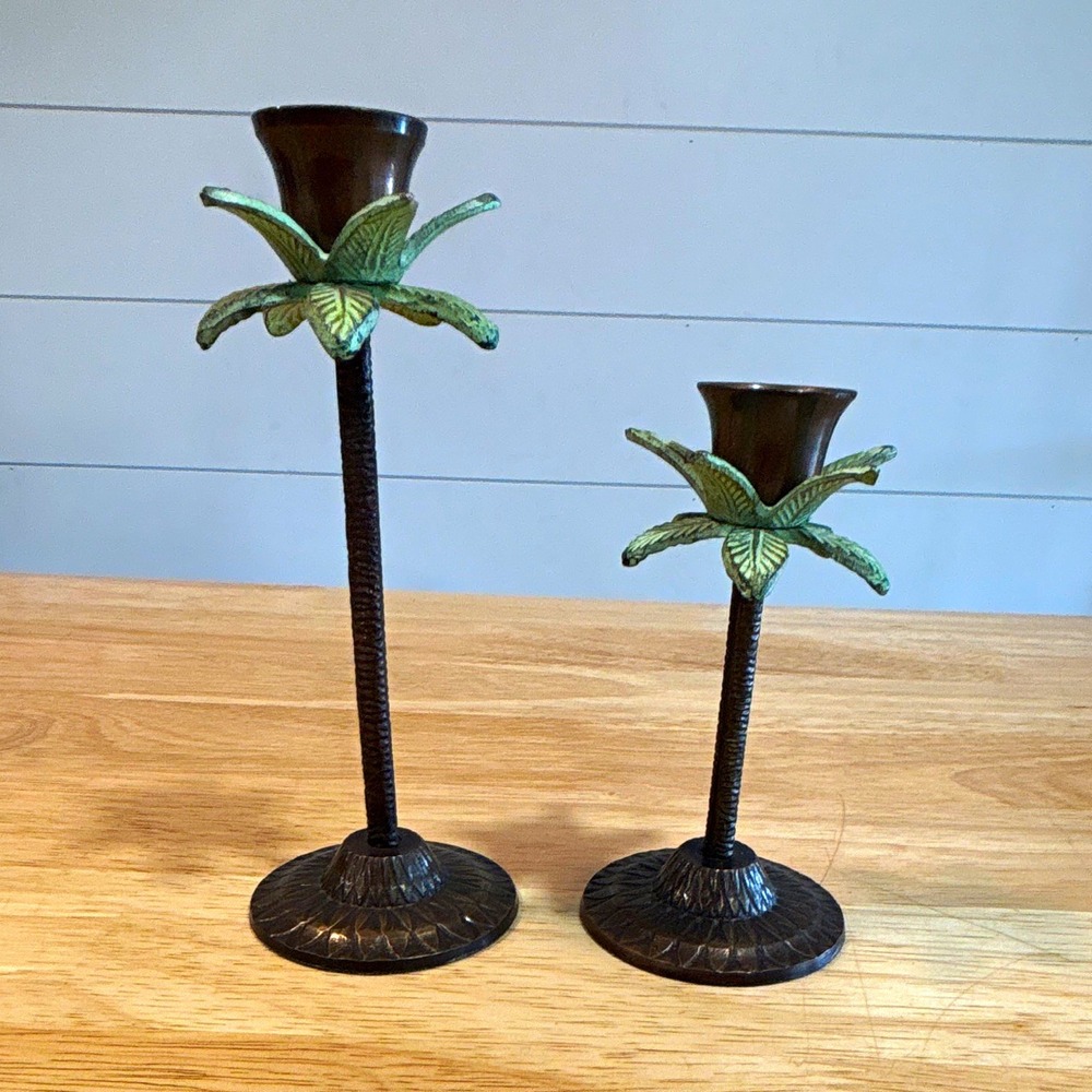 Cute Pineapple Tree Metal Taper Candle Holders, Lot of 2, 5" & 7" Tall